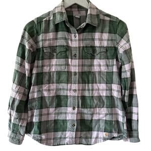 Carhartt Green and Purple Flannel Plaid Button Down Shirt